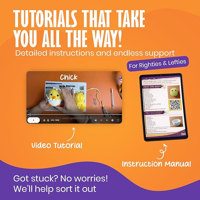 Visusa Crochet Kit for Beginners – Learn to Crochet Animal Kit– Yellow Chick Amigurumi Set- Easy DIY Crochet & Knitting Starter Set with Video and PDF Tutorials- Perfect Crochet Gifts for Starters.