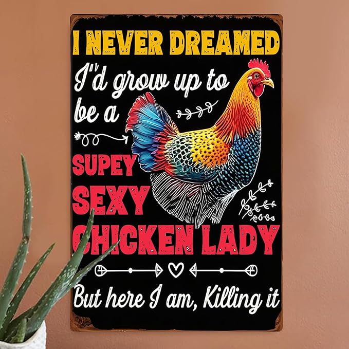 Chicken Metal Tin Sign Vintage Retro Poster Wall Decor Chicken Decoration for Chicken Coops Farms Yard Home Bar Cafe Garage or Office - Thoughtful Chicken Gift Idea