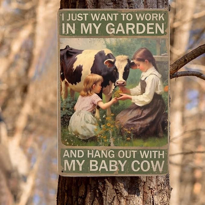 Vintage Farm Cow Metal Tin Sign - Garden Decor, 12''X 8''