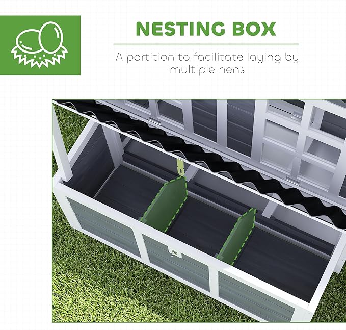 PawHut Wooden Chicken Coop, 39" Chicken House with Nesting Box, Pull-Out Tray, Waterproof Roof, Hen House Outdoor Poultry Cage for 4-6 Chickens, Rabbits, Small Animals, for Backyard, Light Gray