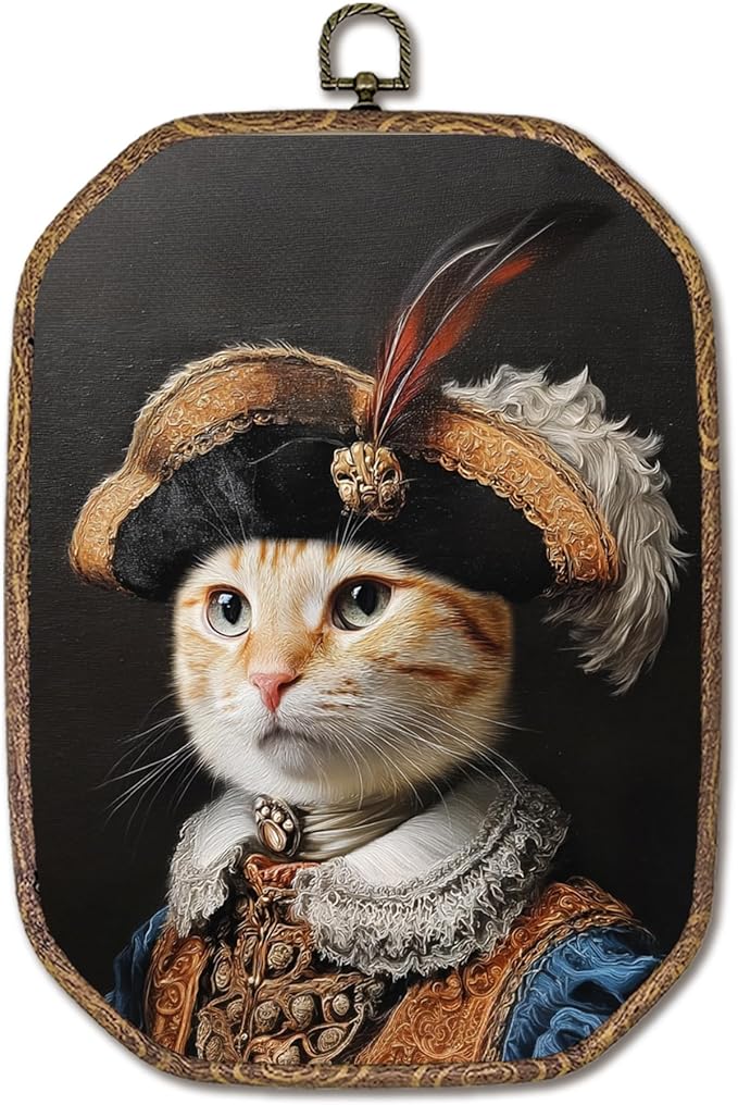 Hxlac Victorian Cat Rectangular Wall Art Framed, Vintage Cat Rectangular Wall Decor, Cottagecore Farm Animal Hanging Canvas Prints Wall Sculptures for Home Living Room Bedroom Decor, 7.1x10.2 Inch