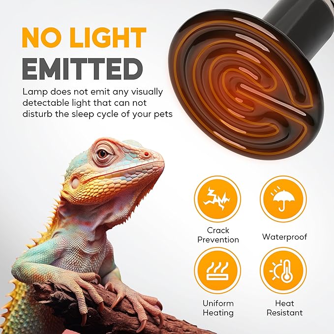 HealSmart 75W Reptile Heat Lamp Ceramic Heat Emitter, No Light Emitting Heat Bulbs, Suitable for Snake/Lizard/Spider, Plant Growth and Incubating Chicken, 4-Pack