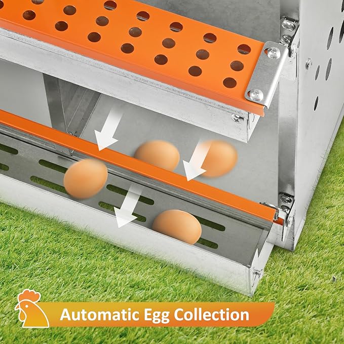 Nesting Boxes for Chickens, 10 Compartment Chicken Nesting Box with Automatic Egg Collection, Chicken Coop Accessories Galvanized Steel, Roll Away Nesting Box for Chickens, Hens, Ducks