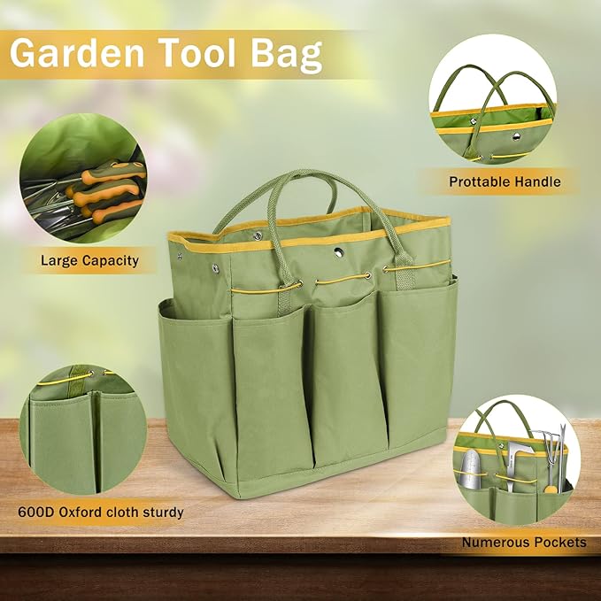 Garden Tool Set, WisaKey 9 Piece Stainless Steel Heavy Duty Gardening Hand Tools with Handle, Durable Garden Tool Bag, Gardening Gifts for Women and Men Valentine's Gift for Woman