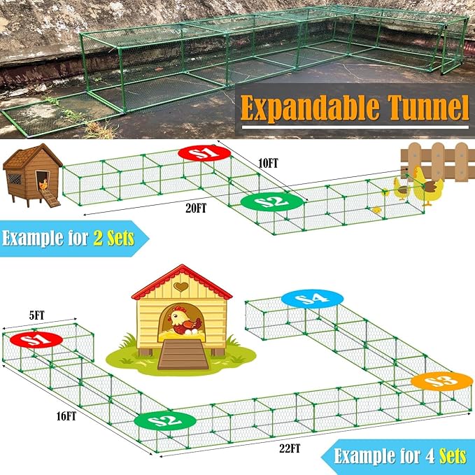 Chicken Tunnel DIY Kit – Movable | Cube Runway with 90° Corner | Modular Design | Rust-Proof | Expandable Outdoor Chicken Run Chunnel for Yard