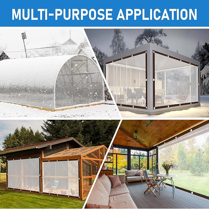 Clear Tarp, 8×10FT Plastic Tarps Heavy Duty Waterproof with Grommets, Rain Cover for Patio, Porch, Greenhouse, Chicken Coop Outside