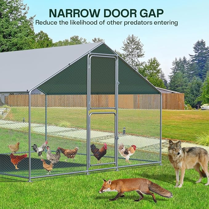 LotFun Metal Chicken Coop, Outdoor Chicken Runs for Yard with Waterproof & Anti-UV Cover, Double Lockable Doors, Outdoor Hen/Duck/Rabbit Runs for 10-30 Chickens (13.1 x 6.6 x 9.8 FT)