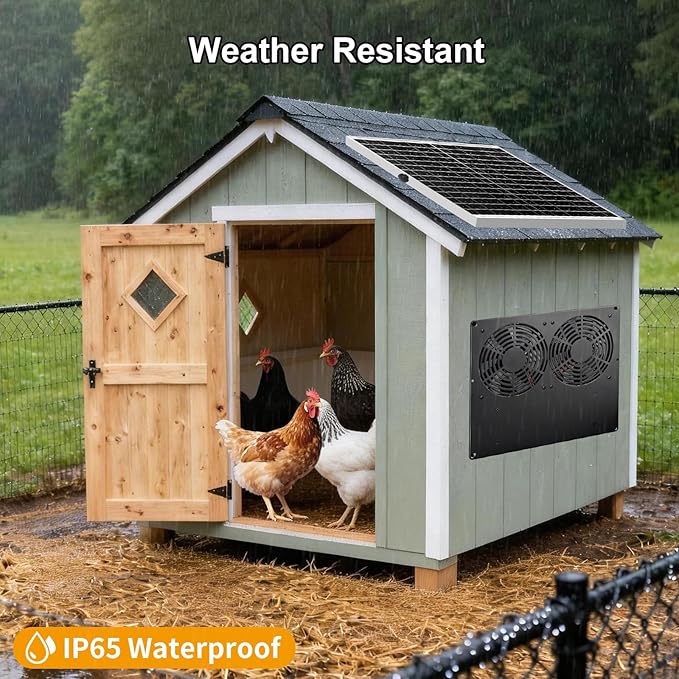 Metal Solar Dual Fan with Battery Day & Night Work Fans, 25W Solar Powered Fan for Chicken Coop with 18000mAh Battery, Outdoor Waterproof Greenhouse Solar Exhaust Fan for Shed, Pet Houses, Ventilation