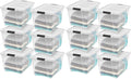 IRIS USA 12-Pack 54 Quart Stackable Storage Bins with Lids [Made in USA] - Everyday Organizer Latching Clear Plastic Organization Containers Closet Bedroom Shelving Units Home Storage - Clear/White