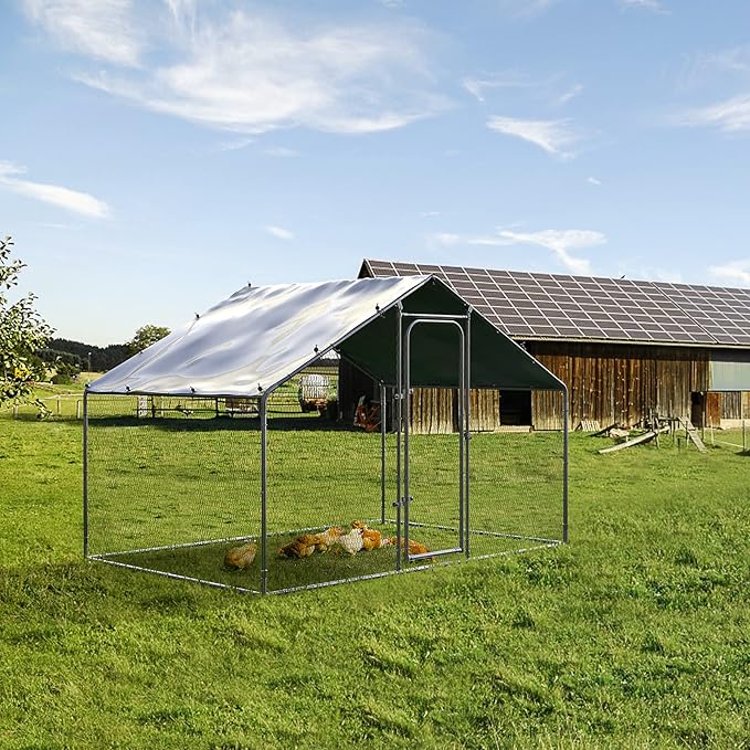 Chicken Coop Large Metal Chicken Run for 6/10 Chickens Walk-in Chicken Pen Poultry Cage Heavy Duty for Yard with Waterproof and Anti-UV Cover for Outdoor Farm Use