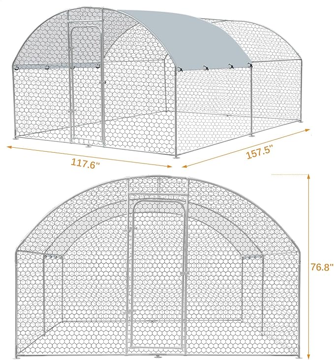 Large Metal Chicken Coop, Chicken Runs for Yard with Cover, Walk-in Poultry Cage for 10 20 Chickens, Rabbit Cage Duck Coop Hen House with Double Lockable Doors 13.1 x 19.6 x 6.5 ft