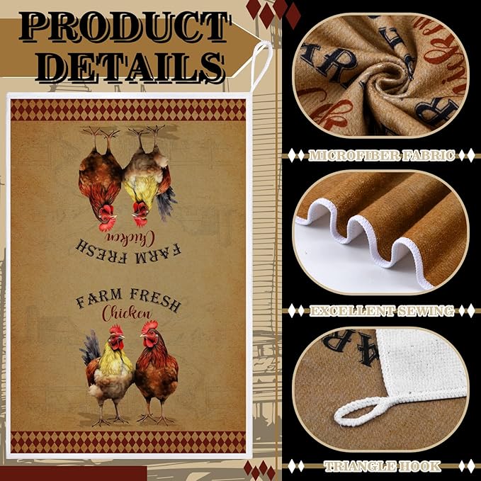 Bencailor 6 Pcs Farmhouse Kitchen Towels Chicken Rooster Kitchen Decor Farm Animal Hand Towels for Cooking Baking Housewarming Gift,15.75 x 23.62 inch(Brown,Retro Chicken Print)