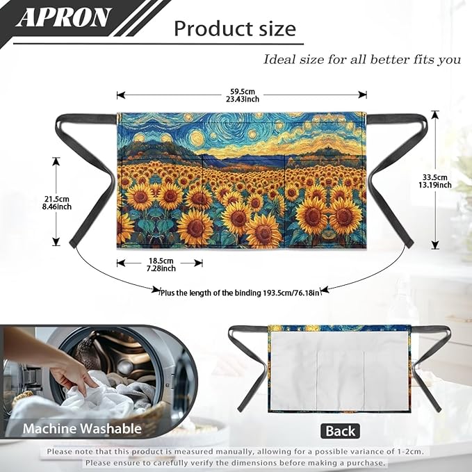 Waist Apron with 3 Pockets Waterproof 13 Inch Short Half Waist Aprons Women Men Server Aprons Waitress Waiter Apron