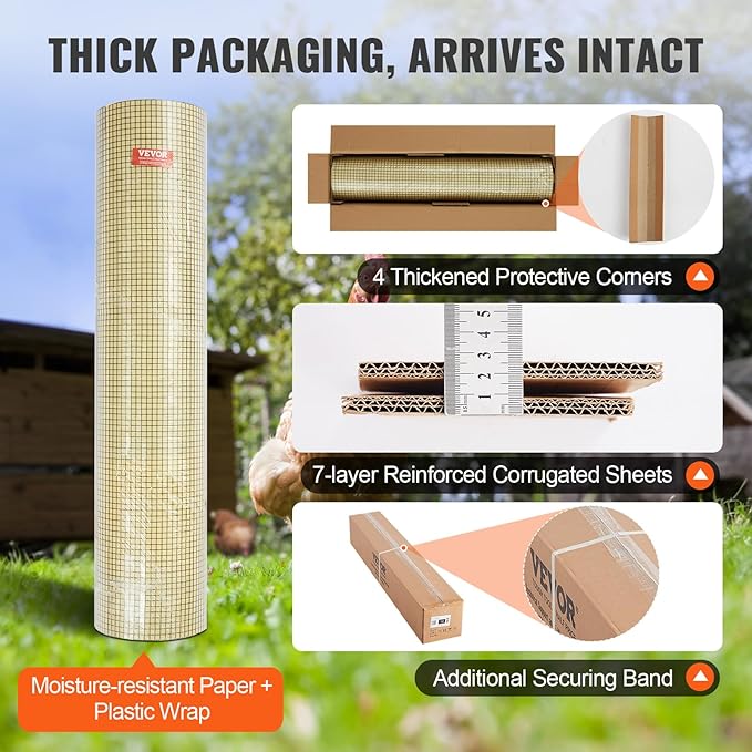 VEVOR Hardware Cloth, 48'' x 50' 1/2inch Galvanized Wire Mesh Roll, 19 Gauge Chicken Wire Fence Roll, Vinyl Coating Metal Wire Mesh for Chicken Coop Barrier, Rabbit Snake Fences, Poultry Enclosures