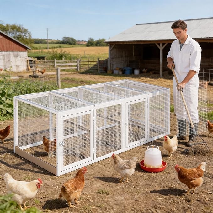Chicken Coop Extension Run, Wooden Outdoor Chicken Run 18.68 ft²Large Expend Hen House Universal Chicken Run with Perches Perfect for 4-6 Chickens, Ducks & Small Animals (80.3" L x 33.5" W x 25" H)