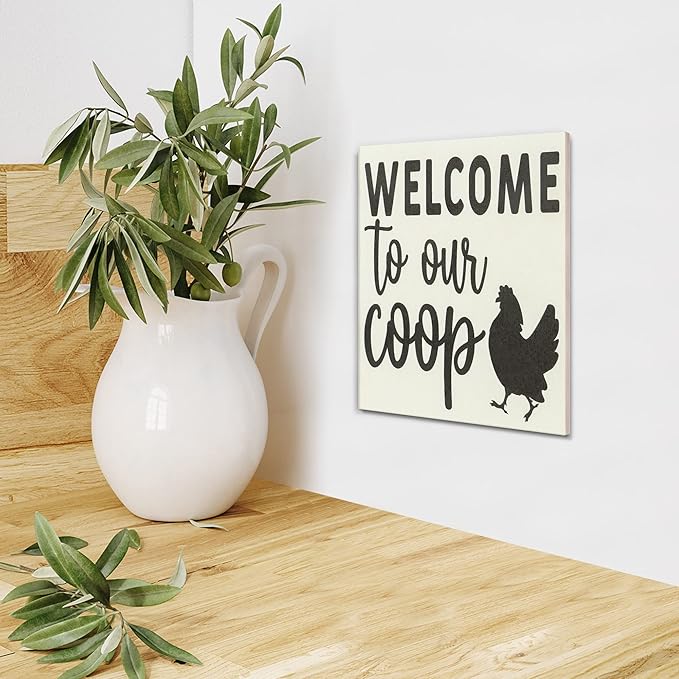 JennyGems Welcome To Our Coop Wooden Sign, Chicken Signs for Chicken Lovers, Farmhouse Decor Wall Hanging, Made in USA
