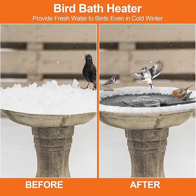 Saillong Bird Bath Deicer Heated Rock, 80W Submersible Utility Decorative De Icer, Thermostatic Controlled Winter Water Heater with Aluminum Base for Outdoor Bird, Chicken, Duck(1 Pack,White)