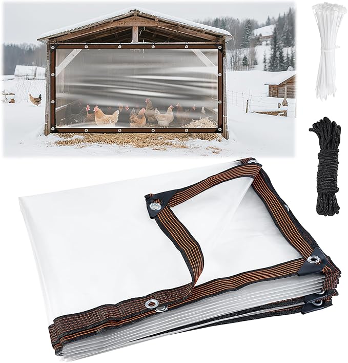 NNG 4 x 8ft Waterproof Chicken Coop Cover for Winter,Anti-Tear Chicken Run Tarp with Rope & Cable Tie,Chicken Coop Insulation Windproof Winterizing Cover for Poultry Cage Patio Covering