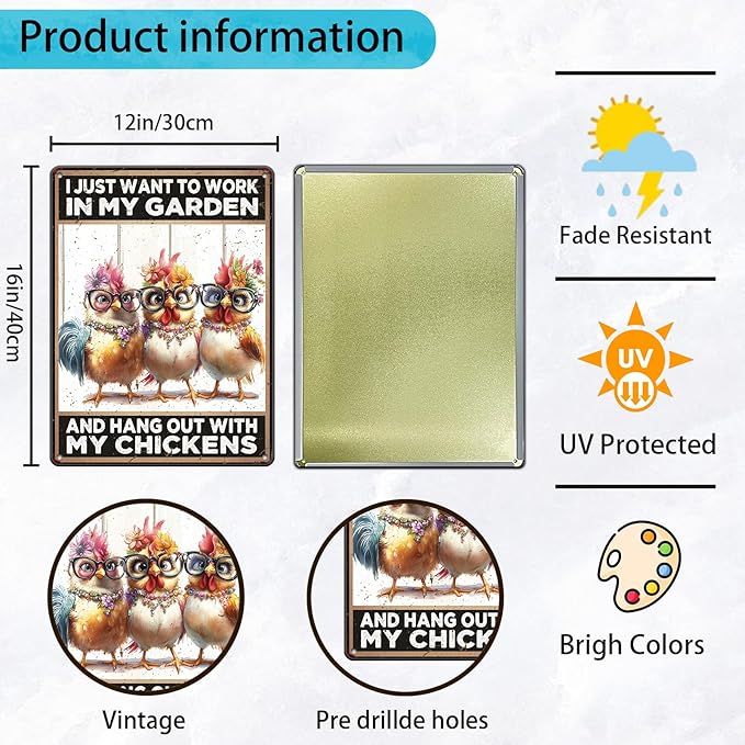 Funny Chicken Signs Garden And Hang Out With My Chickens Aluminium Sign Metal Chicken Signs Decor Home Ktichen Farm Are Wall 12x16 Inch Vintage Chicken Signs For Coop Metal Tin Signs Poster