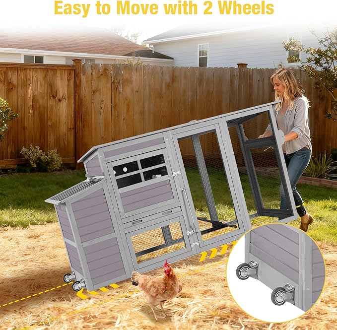 Aivituvin Mobile Chicken Coop with Wheels, Outdoor Poultry Cage with Weatherproof Roof, Lockable Nesting Box & Pull-Out Tray, Expandable Chicken Run for Chickens, Ducks & Small Animals