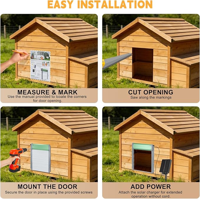 Automatic Chicken Coop Door, Solar Powered Chicken Coop Door with Timer & Light Sensor, Anti-Pinch Function, 4 Modes, Remote Control, IP65 Weatherproof for All Seasons