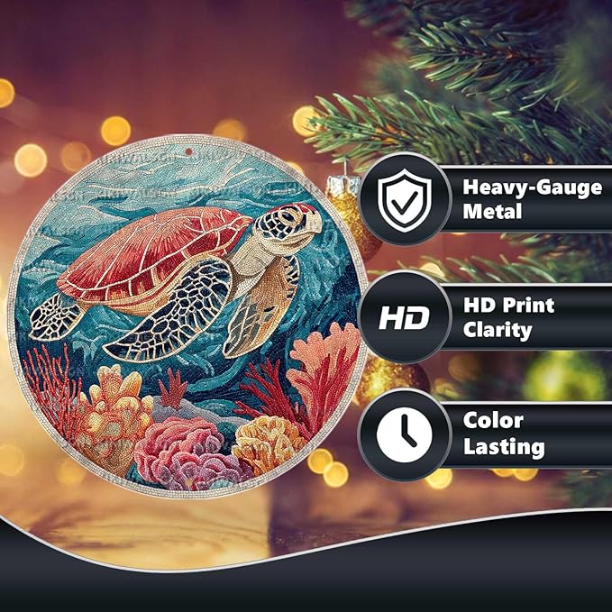 Vintage Sea turtles Round Metal Sign Retro Beach Tin Sign Nostalgic Wall Decor Decorations for Home Bedroom Living Room Cafe Bar Toilet Bathroom 8 * 8 In
