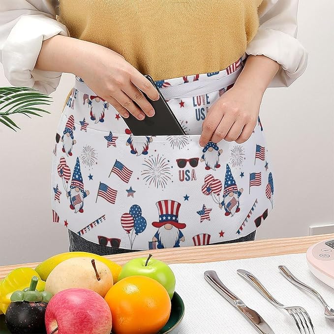 Unisex Chef Waiter Apron Waist Half Short Serving Aprons with 3 Pockets