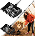 Chicken Poop Scooper & Rake 2-in-1, 4 in 1 Stainless Steel Handle Chicken Coop Pooper Shovel (23 to 62"), Suitable for Animal Sheds, Garbage Shovel with Adjustable Angle, Scooper Sand Sifting Shovel