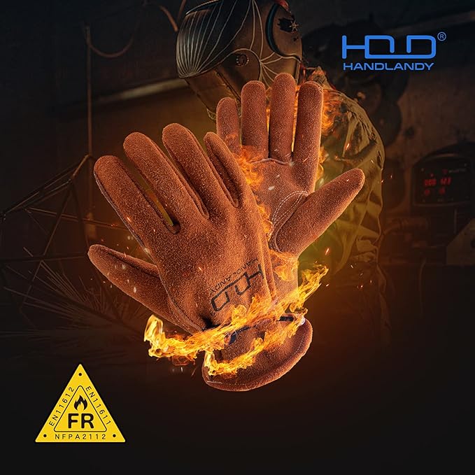 HLDD HANDLANDY 2 Pairs Leather Work Gloves for Men & Women, Reinforced Durable Palm for Welding, Farm, Gardening, Driving