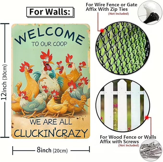 Chicken Metal Tin Sign Vintage Wall Art - Retro Chicken Poster for Home, Bar, Cafe or Office Decor - Thoughtful Gift for Family, Friends, or Coworkers - WELCOME TO OUR COOP