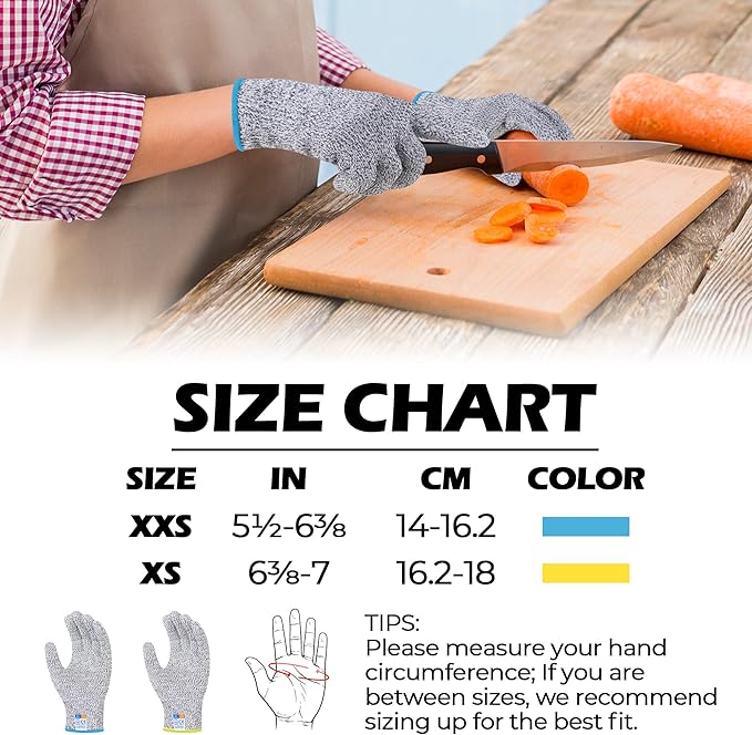 HANDLANDY Cut Resistant Gloves for Adult & Kids, Food Grade Anti-Cut Safety Gloves for Cooking Mandolin Meat Cutting Fishing