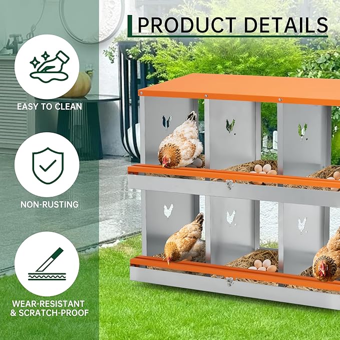 GarveeLife Chicken Nesting Box, 10 Compartments Nesting Box for Chickens, Two-Tier Steel Chicken Egg Laying Box with Large Vented Holes Wall Mounting for Easy Egg Collection
