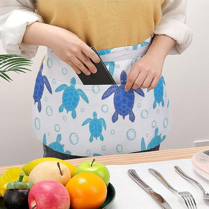 Unisex Apron for Cooking Server Waitress Half Waist Apron with 3 Pockets