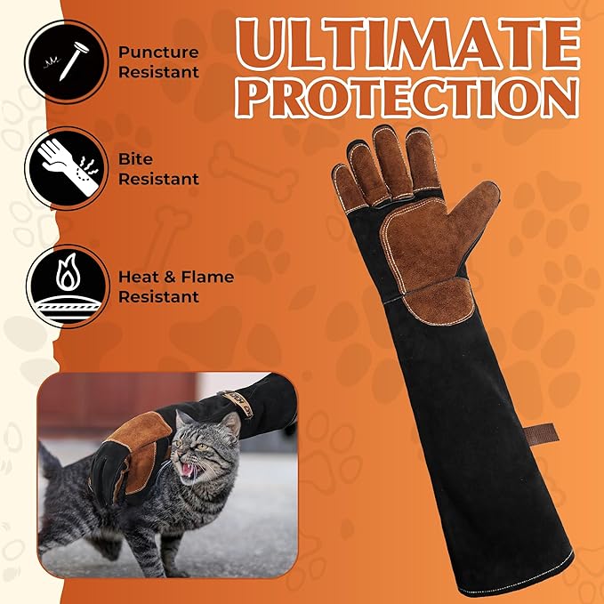 HANDLANDY 24 Inches Animal Handling Gloves Bite-Proof, Scratch-Resistant, Pet Gloves for Dogs, Cats, Falconry, Gardening