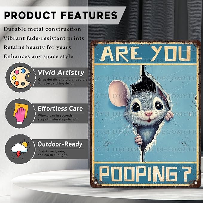 Vintage Mouse Tin Sign Are You Pooping Retro Wall Decor Wall Art Funny Bathroom Metal Poster Indoor Store Living Room Farm Cafe Toilet Bar Office Man cave 12 * 16inch