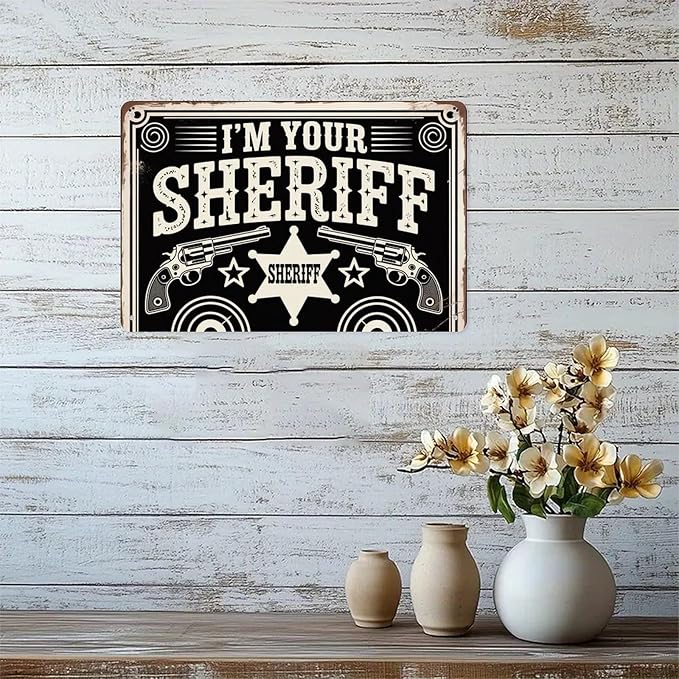 Sheriff Western Decor Tin Sign Vintage Sheriff Wild West Metal Sign Print Aesthetic for Garden Yard Bar Porch Home Bedroom Kitchen Wall Decor Gift 8 X 12 in