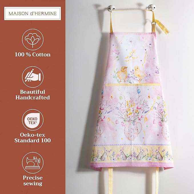 Maison d' Hermine 100% Cotton Apron for women with Pocket Kitchen Chef Apron for Men Cooking Easter Decorations