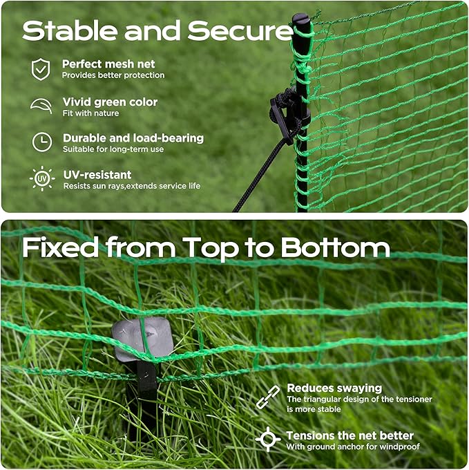 HIDALIFE Temporary Fence with Posts,3‘x50‘ Safety Barrier for Dog Snow Plastic Mesh Fencing with Fiberglass Stake Windbreak Rope,Movable Fencing Roll for Garden Backyard Outdoor Animal Protect