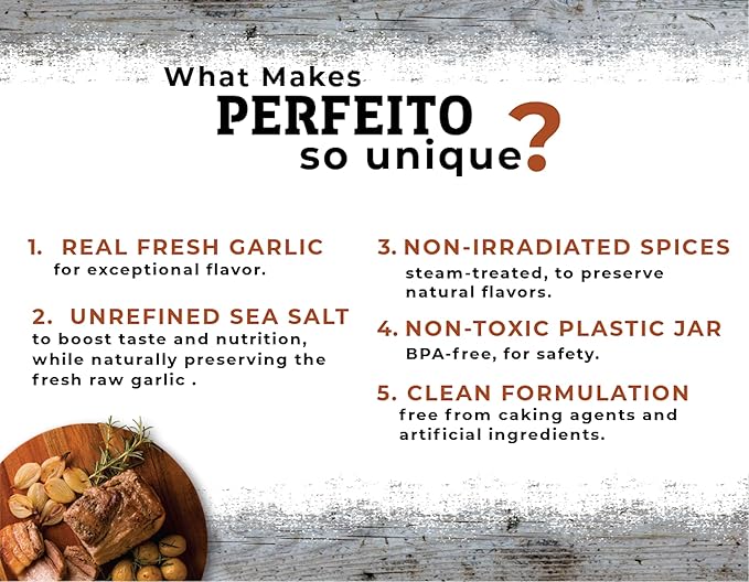 PERFEITO NO.2 Authentic Brazilian Natural Poultry Seasoning - Fresh Garlic, Gluten-Free, Sugar Free, No Preservatives, Premium, Rich Flavor (Recommended for Chicken and Poultry) (Standard Jar)