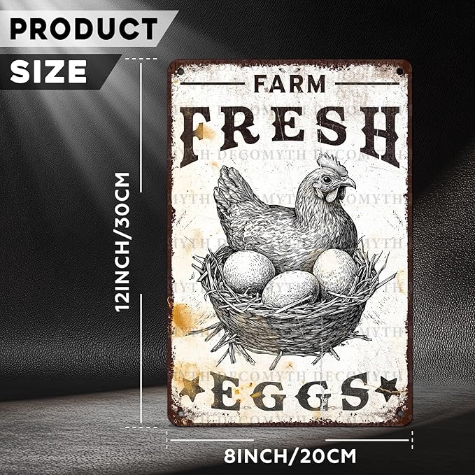 Vintage Chicken Coop Tin Sign Farm Fresh Eggs Retro Chicken Hen Rooster Metal Poster Funny Pet Lovers Wall Art Accessories for Coop Shop Bar Farmhouse Garden Plaque Farm 12 * 8inch