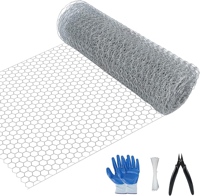 Chicken Wire Fencing Mesh, 15.7 Inch x 32.8 Ft Welded Cage Wire Rolls 0.6 Inch Hexagonal Galvanized Floral Fence Mesh for Animal Enclosure Chicken Coop Flower Beds Poultry Netting and Rabbit Fencing