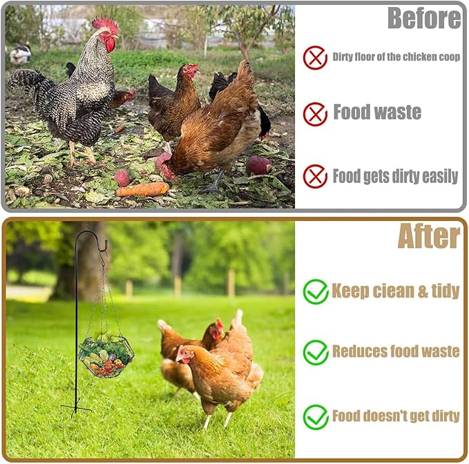 Hanging Chicken Feeder,Foldable Large Poultry Accessories Vegetable Fruits Feeder Basket with 4 Firm Hanging Chain and Hook,Chicken BoredomToys for Coop (2 Pack)