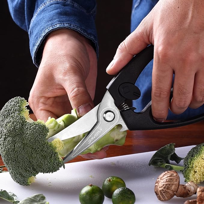 JARVISTAR Poultry Shears Heavy Duty Professional, All Purpose Sharp Kitchen Scissors with Spring Loaded Handle and Safety Lock, 8.5" Cooking Scissors for Chicken, Poultry, Food, Meat