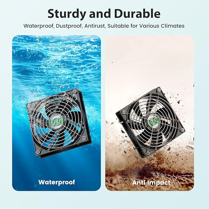 Solar Fan with Battery, 25W Solar Powered Rechargeable Fan Outdoor Waterproof, 12800 mAh Battery Exhuast or Intake Fans, 16.7 ft Cord, for Chicken Coop Greenhouse Dog Shed Ventilation Cooling