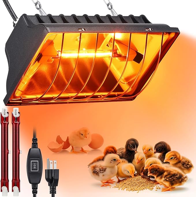 250W Chicken Brooder Heater for Chicks Ducks, Brooder Heater with 2PCS Heat Lamp, 6ft Cord Chicken Brooder Lamp with Adjustable Temp & Height, Chicken Coop Heater for Livestock Indoor Warmer