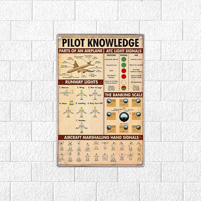 Pilot Knowledge Educational Chart Metal Sign Vintage Aviation Wall Art Airplane Decor For Pilots Flight Students Enthusiasts Man Cave Boys Room 8 x 12 Inch
