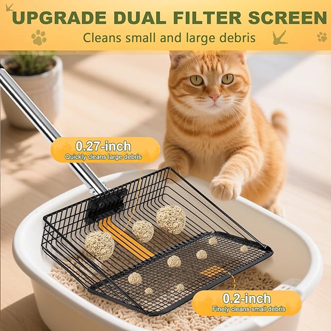 Chicken Poop Scooper - Stainless Steel Sifter Shovel 10 Inch Wide, 4-in-1 Detachable Tool 63 Inch Adjustable Metal Non-Slip Ergonomic Handle Heavy Duty Clog-Free Mesh Coop Scoop Cleaning Supplies