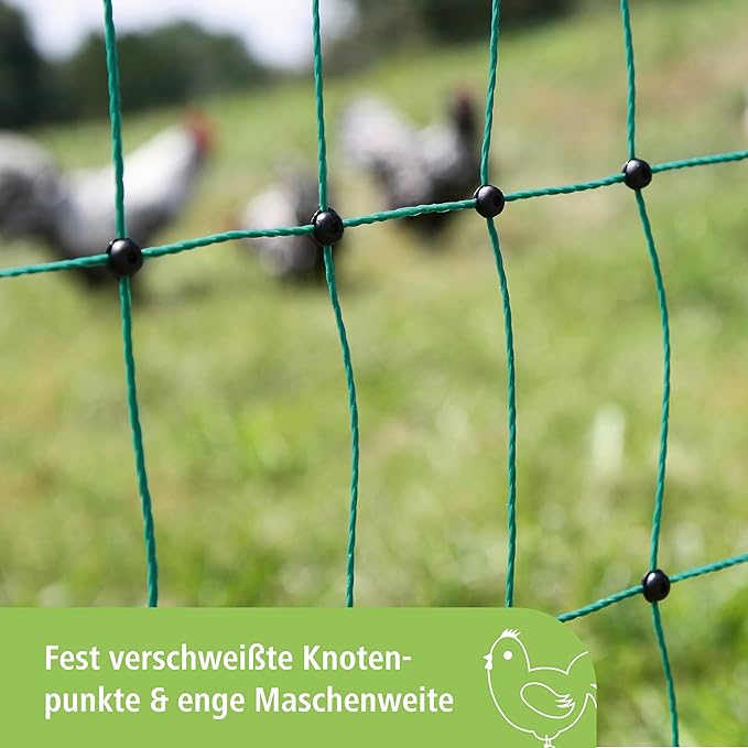 Kerbl Poultry Net (50 m, Height 106 cm, Non-Electrical, Reinforced Top Line, 15 Plastic Stakes) 292276