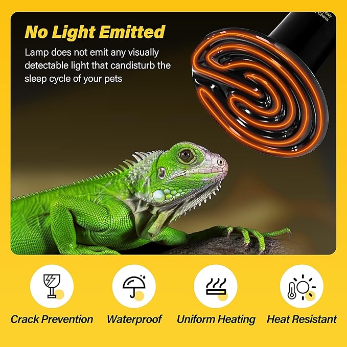 Simple Deluxe 150W Reptile Heat Lamp Bulb Ceramic Heat Emitter No Light Emitting Brooder Coop Heater for Amphibian Pet & Incubating Chicken, 4 Pack Black