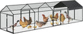 PioneerWorks 160"x40"x40" Large Walk-in Chicken Coop with Waterproof Cover, 4-Door Metal Poultry Run for Chickens, Ducks, Rabbits & Geese, Outdoor Animal Enclosure for Yard, Black